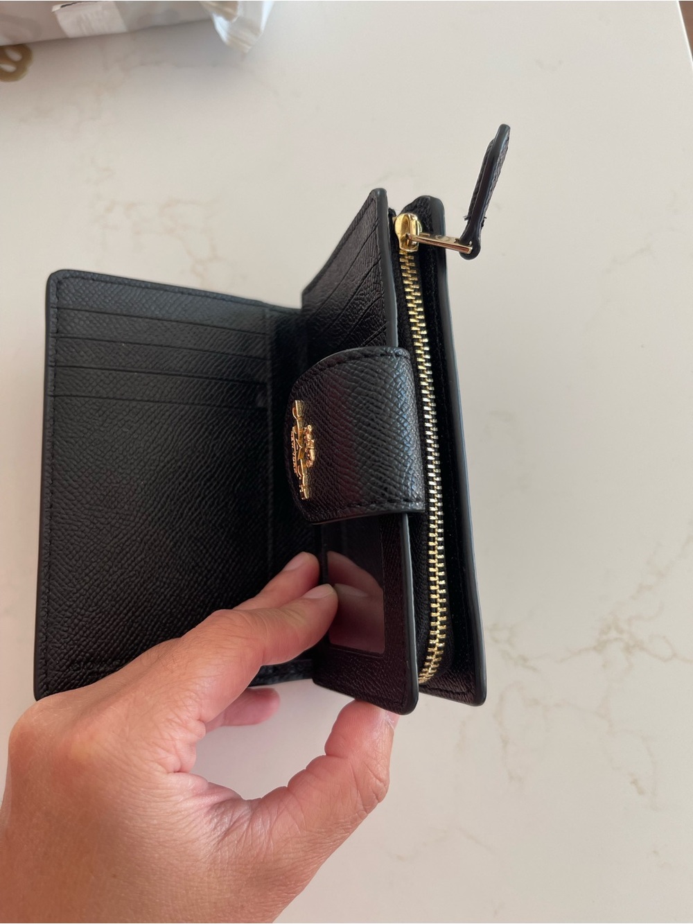 Coach Black Textured Leather Snap Wallet with Gold Logo - Picture 4 of 8